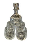 20TH CENTURY HAND MADE CRYSTAL BRANDY DECANTER WITH FOUR MATCHING BRANDY GLASSES