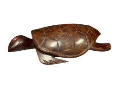 LARGE, HEAVY HAND CARVED IRON WOOD TURTLE FIGURE