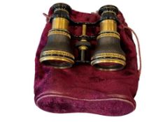 20TH CENTURY WALDTEIN OPTICAL OPERA GLASSES BLACK AND GILT GREEK KEY DESIGN