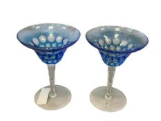 2004 WATERFORD CRYSTAL SIMPLY PASTEL BLUE CUT TO CLEAR MARTINI GLASSES SET OF TWO