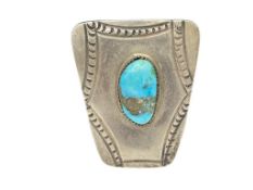 VINTAGE NAVAJO SIGNED BENNETT STERLING SILVER TURQUOISE BOLO CLIP
