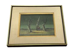 ROBERT CLARK MINNESOTA, CALIFORNIA ARTIST ORIGINAL PAINTING TEMPURA ON BOARD TITLED NIGHT SENTRIES