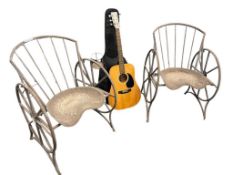 PAIR OF METAL RUSTIC WAGON WHEEL WESTERN DESIGN OUTDOOR CHAIRS