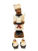 SOLID WOOD CHEF KITCHEN STATUE DECORATION WITH UTENSIS AND CERAMIC UTENSIL HOLDERS