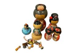 VINTAGE JAPANESE KOKESHI HAND CRAFTED WOOD DOLLS TOTAL OF SIX