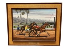 SYFRETT ARTIST SIGNED ORIGINAL OIL PAINTING HORSE RACING / DERBY PAINTING TITLED 