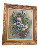 YLESSCAS MID-20TH CENTURY HEAVY ACRYLIC ON CANVAS FLORAL STILL LIFE PAINTING