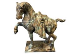 CAST IRON TANG WAR HORSE DECORATIVE HORSE STATUE IN PATINATED FINISH