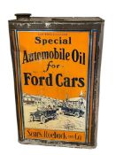 EARLY 20TH CENTURY RARE 5 GALLON TIN CAN AUTOMOBILE OIL FOR FORD CARS BY SEARS, ROEBUCK AND CO.
