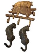 CAST IRON DECORATIVE LION AND PIG FIGURAL WALL MOUNT HOOKS