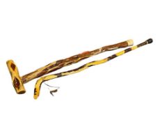 SASSAFRAS AND KNOTTY PINE NATURAL HAND CRAFTED WALKING CANES