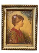 20TH CENTURY BAROQUE STYLE PORTRAIT MIXED MEDIA PAINTING ON BOARD TITLED CHARLOTTE