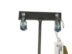 PLATINUM PEAR SHAPE AQUAMARINE AND DIAMOND FASHION EARRINGS
