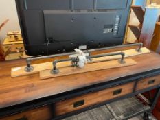 RUSTIC WORLD MARKET HOME DECOR WALNUT AND STEEL PIPE POT, PAN, AND UTENSIL RACKS