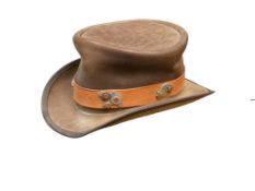 STEAMPUNK ELDORADO HAT BY VOODOO HATTER FEATURING LEATHER AND CARVED STONE BEAD HAT BAND