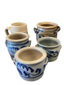 SALT GLAZE CROCKS WITH PIG EAR AND LOOP HANDLES AND SOUVENIR MUG