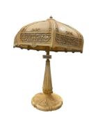 ANTIQUE ART NOUVEAU ACHITECTURAL DESIGN TABLE LAMP WITH SLAG GLASS PANEL SHADE CIRCA 1910