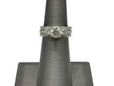 14K WHITE GOLD LAB GROWN ROUND BRILLIANT CUT DIAMOND ENGRAGEMENT RING WEDDING SET