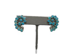 VINTAGE ZUNI INLAY STERLING SILVER TURQUOISE EARRINGS