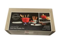 ARTISINAL KITCHEN SUPPLY ENAMELED CAST IRON FONDUE SET NEW IN THE BOX