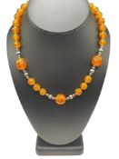 AMBER AND STERLING SILVER BEAD NECKLACE