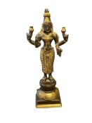 VINTAGE BRONZE AND BRASS HINDU GODDESS LAKSHMI MINITAURE DEEPALAKSHMI SCULPTURE