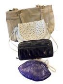 FIVE WOMANS DESIGNER PURSES AND WALLETS SAN ANTONI SHOEMAKERS, VIVA OF CALIFORNIA, EEL SKIN WALLET