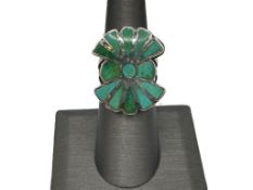 VINTAGE ZUNI STERLING SILVER TURQUOISE INLAY RING