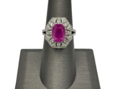 PLATINUM CUSHION CUT PINK SAPPHIRE AND DIAMOND RING FEATURING A GIA CERTIFIED SAPPHIRE