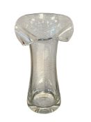 SIGNED HAND MADE CRYSTAL DANISH MODERN TALL TULIP VASE
