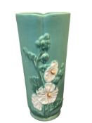 1940'S WELLER POTTERY RUDLER WILD ROSE GREEN TALL VASE