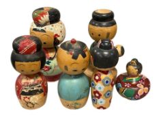 VINTAGE JAPANESE KOKESHI HAND CRAFTED WOOD DOLLS TOTAL OF SIX