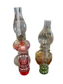 VINTAGE CLEAR GLASS OIL LAMPS PLUS GREEN GLASS MINIATURE OIL LAMP