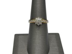 PLATINUM AND 18K YELLOW GOLD DIAMOND CLUSTER FASHION RING
