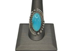 HANDMADE STERLING SILVER OVAL CABOCHON TURQUOISE RING