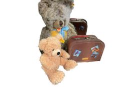 TWO STEIFF SIGNED ZOTTY MOHAIR BEAR AND TEDDY BEAR WITH TRAVEL SUITCASE