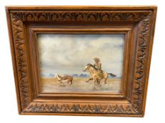 ROSEMARY HENRY WESTERN ORIGINAL OIL PAINTING ON CANVAS TITLED BRINGIN IN A STRAY