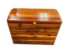 MASSIVE STAINED PINE CAMEL BACK TRUNK STORAGE CHEST