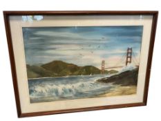FRAUNHOFER ORIGINAL WATERCOLOR ON PAPER OF GOLDEN GATE BRIDGE SAN FRANCISCO, CALIFORNIA