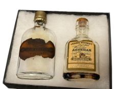 ANTIQUE MEXICO 1/10 PINT MINIATURE SPIRIT BOTTLES JOSE CUERVO LA ROJENA AND JUAREZ WHISKEY BOURBON