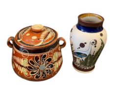 MEXICO POTTERY CLAY BEAN POT AND MATEOS SIGNED POTTERY VASE