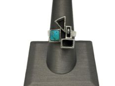 STERLING SILVER MODERNIST TURQUOISE RING