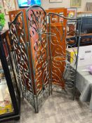THREE PANEL GARDEN DECORATIVE SCROLL DESIGN DECORATIVE SCREEN WITH POT HOLDERS