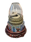 EARLY 20TH CENTURY CHINESE PAKTONG CLOISONNE ENAMELED OPIUM LAMP