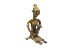 SIGNED DHOKRA BRONZE ART LOST-WAX INDIA MINIAYURE SCULPTURE OF INFANT NURSING