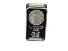 SUNSHINE MINTING .999 FINE SILVER FIVE TROY OUNCE BAR IN HIGH RELIEF FINISH