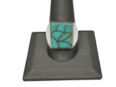 VINTAGE GENTLEMEN'S SIGNED STERLING SILVER INLAY TURQUOISE RING