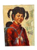 ORIGINAL OIL ON CANVAS PAINTING OF ASIAN GIRL SIGNED BY ARTIST L. TONG