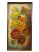 HELEN M. BEDLOWSKI VINTAGE ACRYLIC ON CANVAS PAINTING OF FLOWERS, CHRYSANTHEMUMS