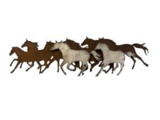 RUSTIC WESTERN DECOR METAL WALL ART OF A HERD OF WILD HORSES FEATURING A TWO-TONE DESIGN
